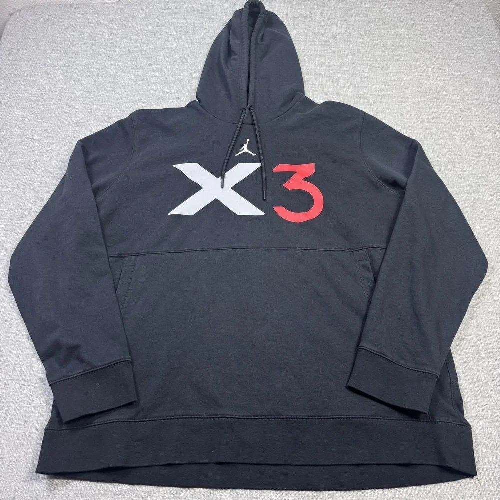 Nike Jordan Hoodie Sweatshirt Mens XL Black Pullover Fleece X3 Graphic Jumpman